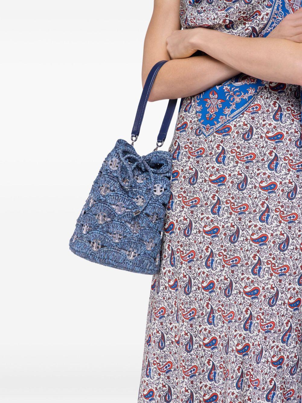 RABANNE Borsa a secchiello in rafia e pelle blu 