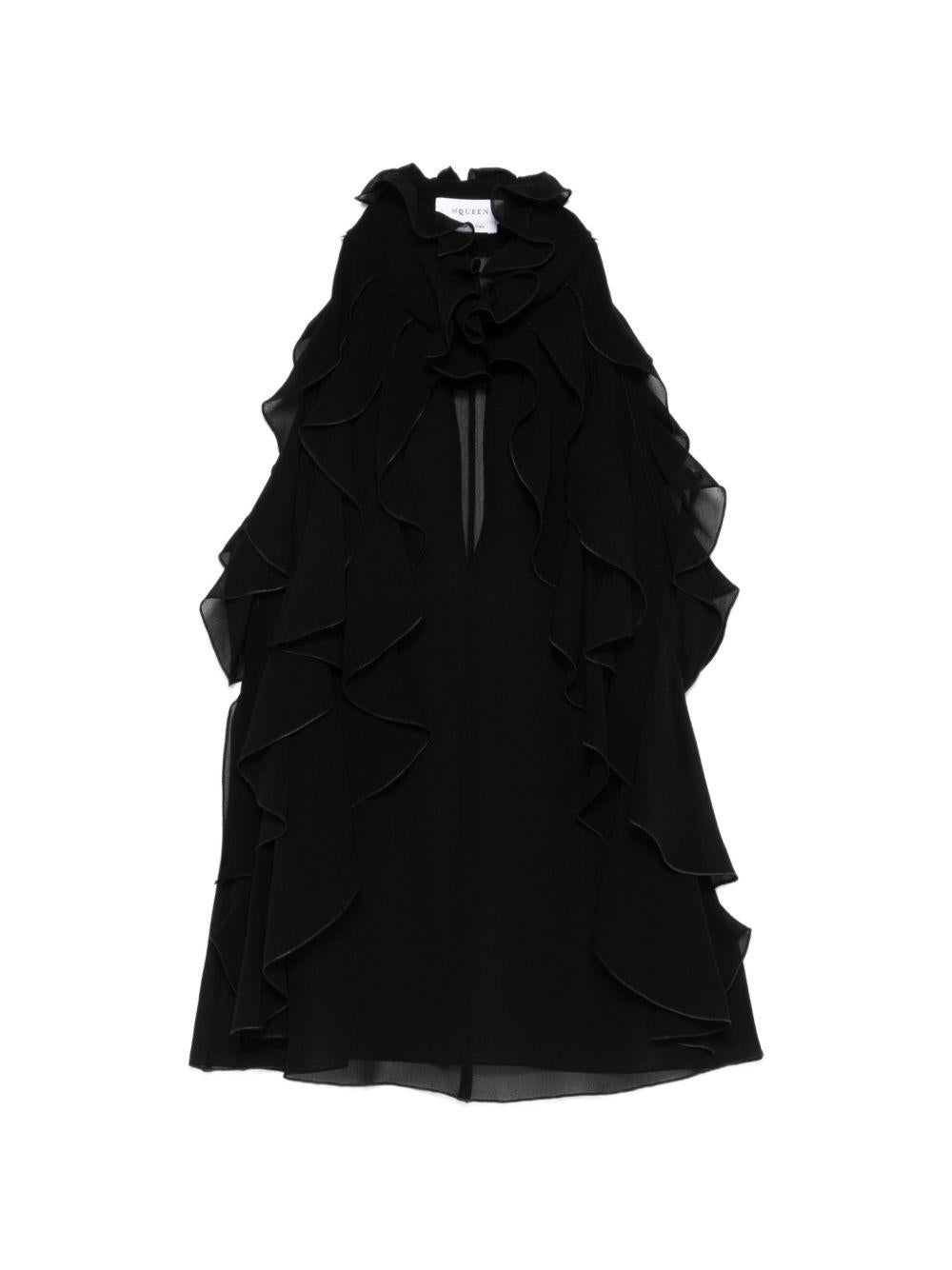 ALEXANDER McQUEEN Top in seta nera con scollo halter 