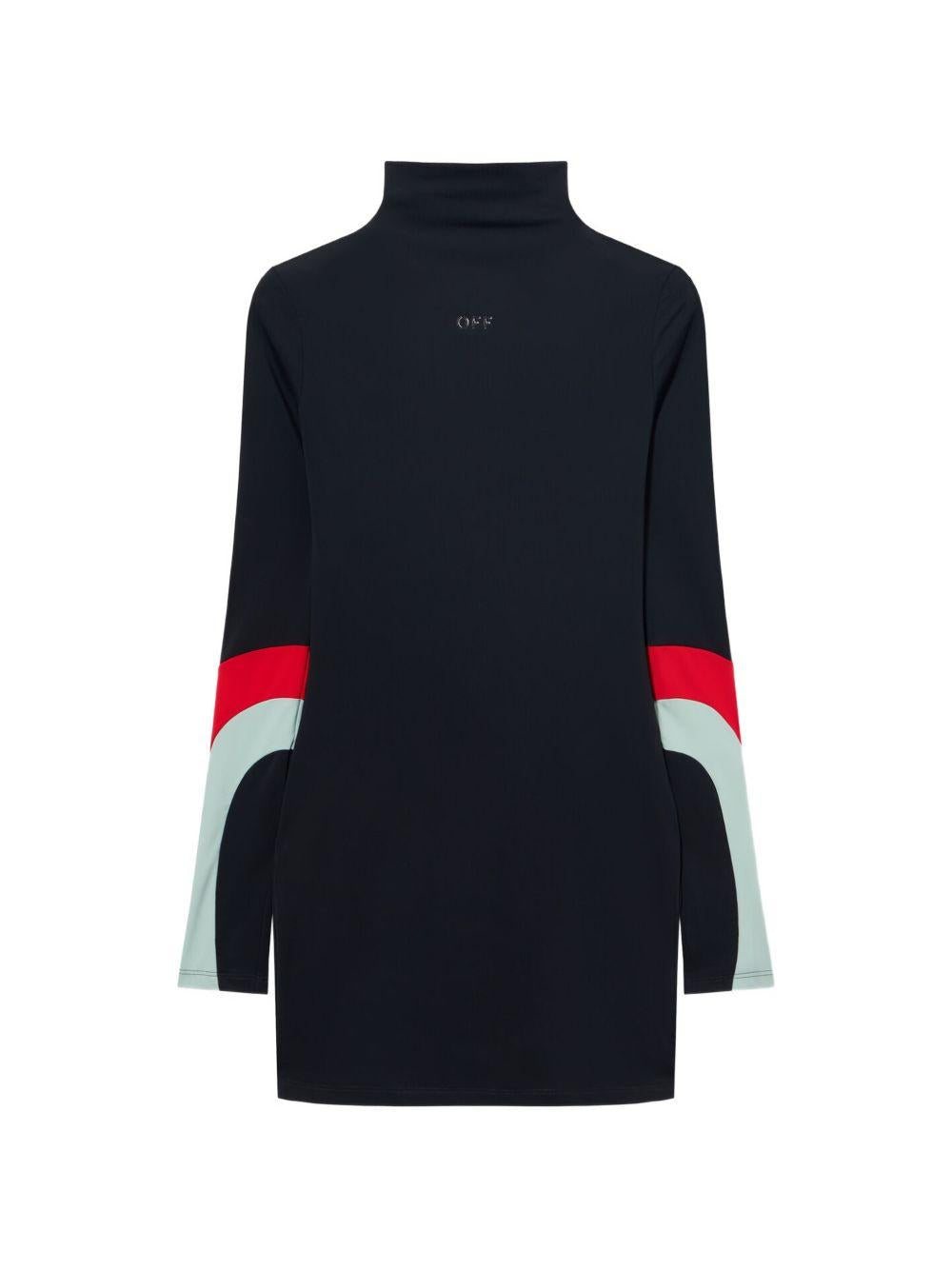 OFF WHITE Abito corto nero a collo alto con dettagli rossi e celesti 