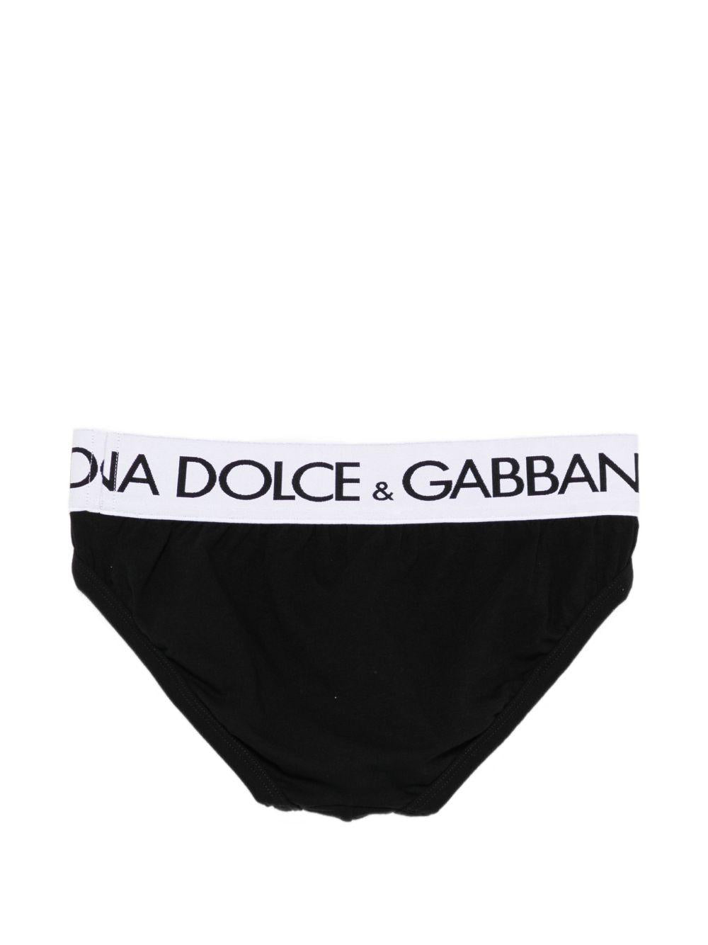 DOLCE e GABBANA Slip in cotone nero con logo 