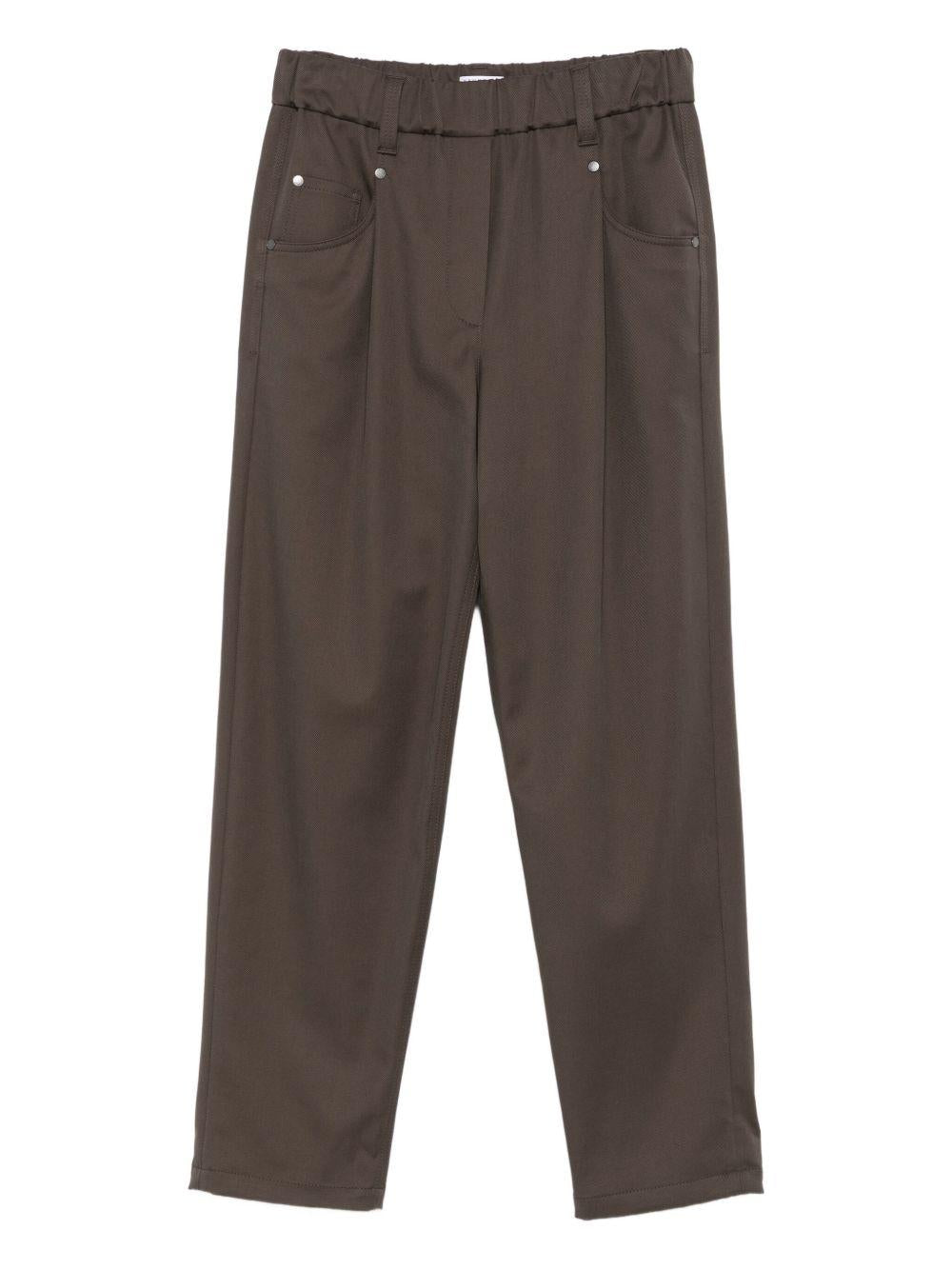 BRUNELLO CUCINELLI Pantaloni in cotone elasticizzato marrone 
