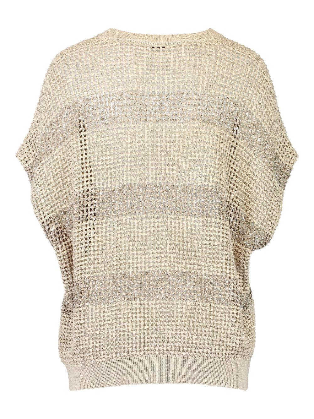 BRUNELLO CUCINELLI Blusa color champagne a righe con strass 