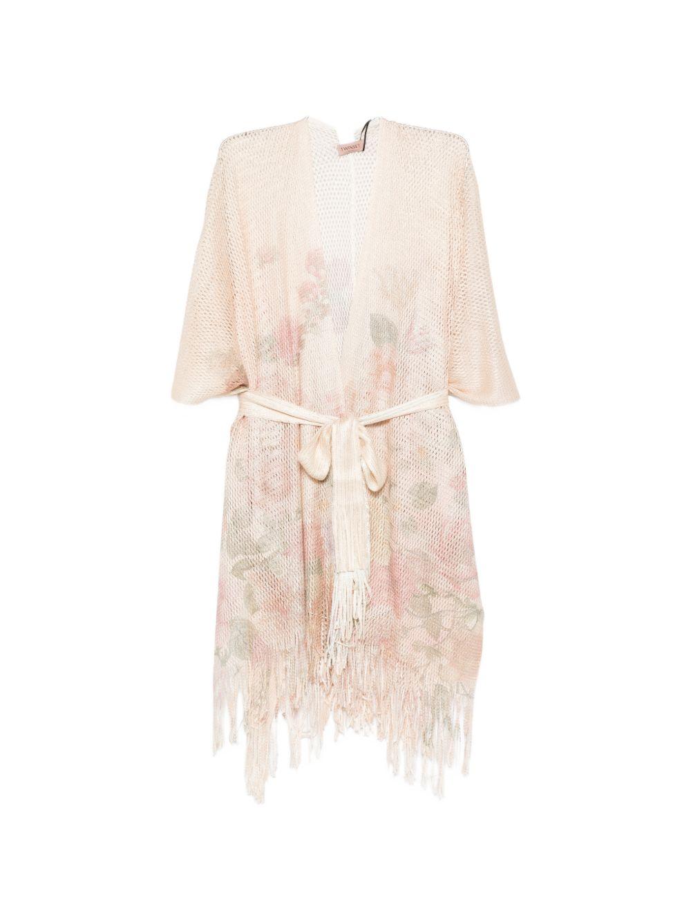 TWINSET Copricostume a kimono con stampa flreale e cintura in vita 