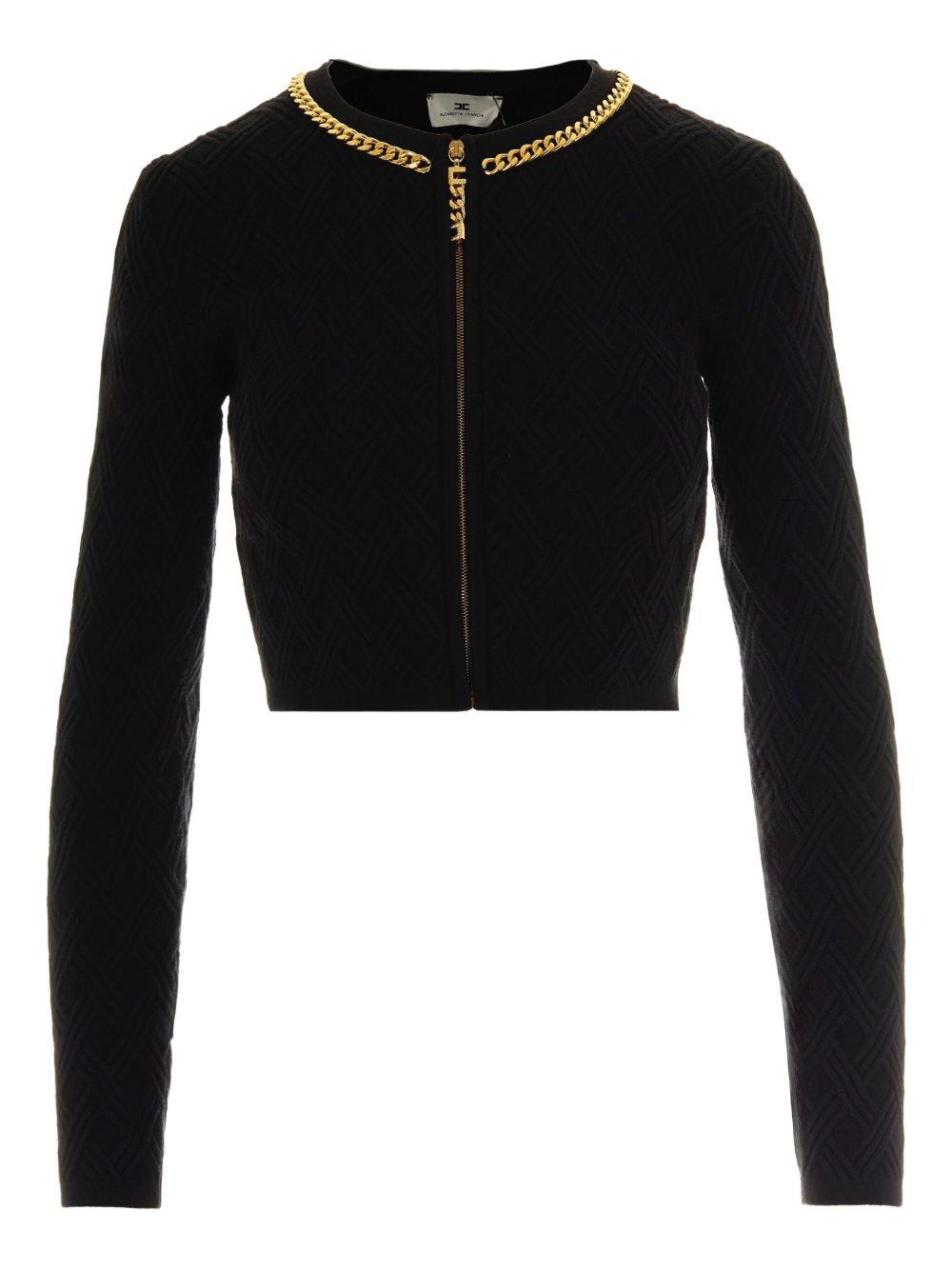 ELISABETTA FRANCHI Cardigan nero con zip e catenina dorata 