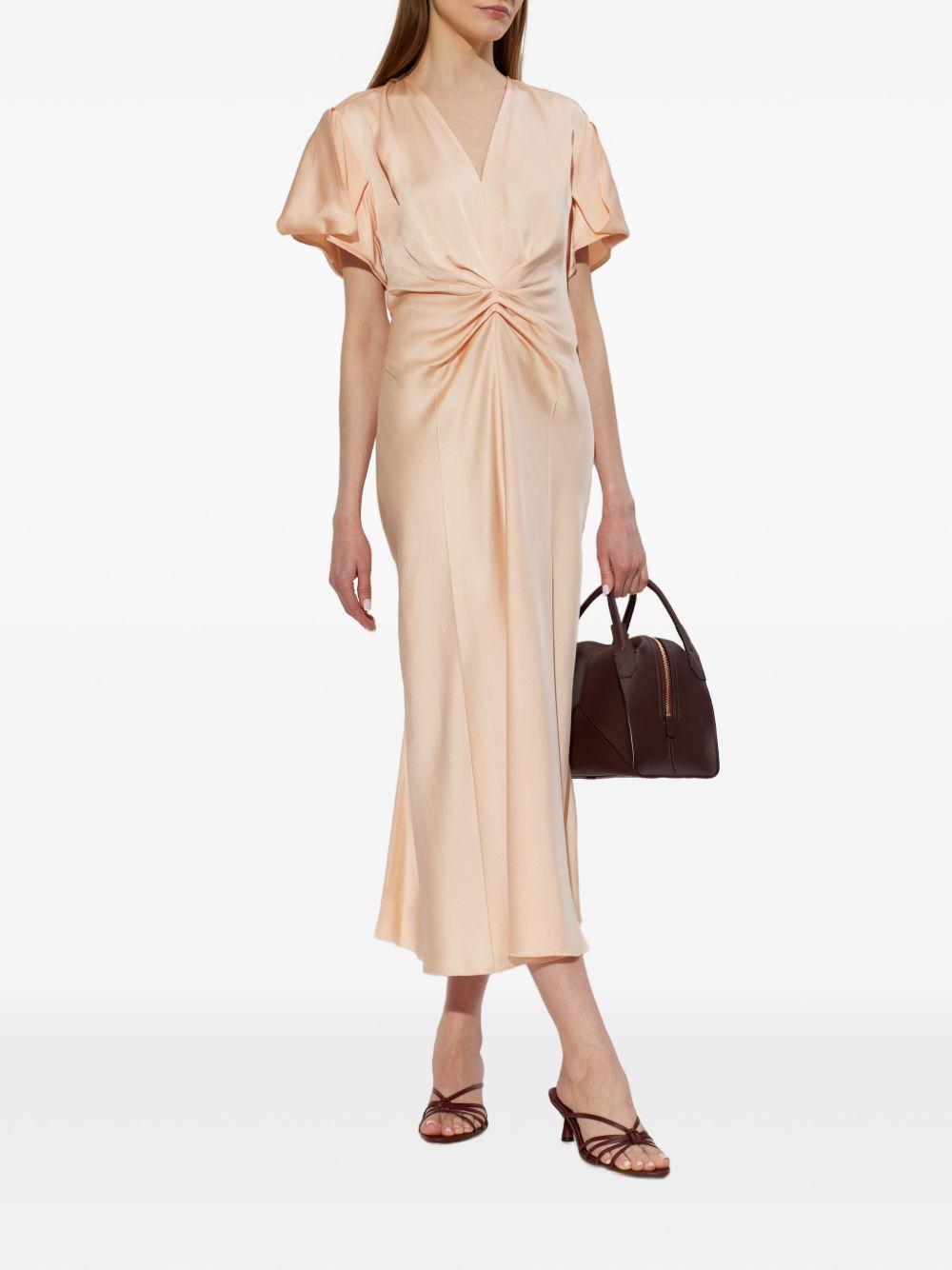 VICTORIA BECKHAM Abito midi pesca increspato 