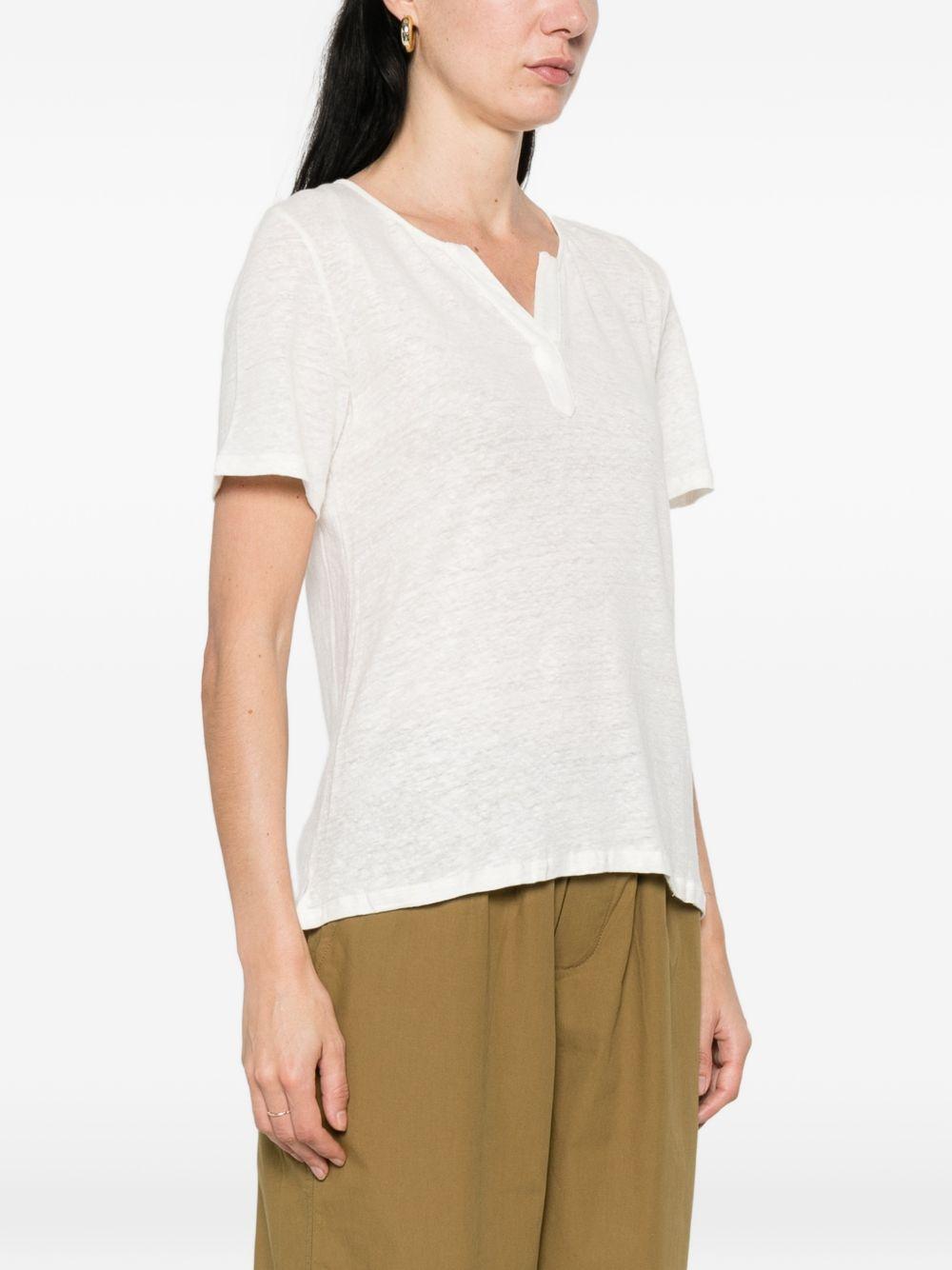 YERSE T-shirt Dunas in lino ecrù con scollo a V 