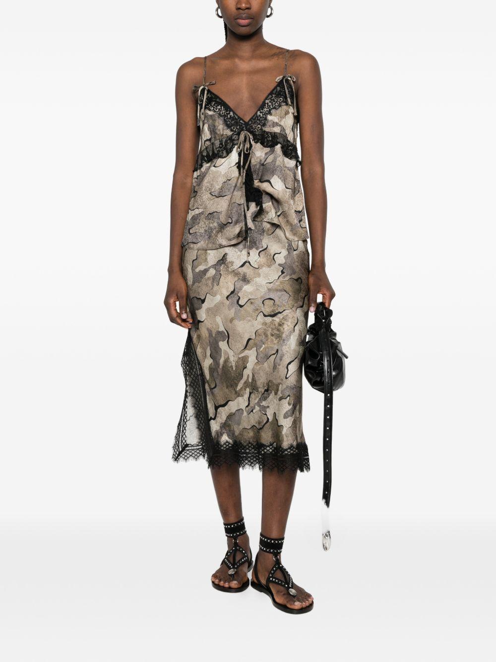 PINKO Top Riserva con stampa camouflage e pizzo 