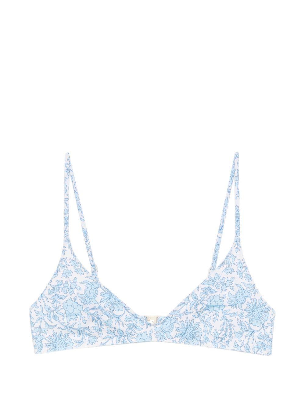 MC2 SAINT BARTH Top bikini bianco con stampa floreale celeste firmato Mc2 Saint Barth 