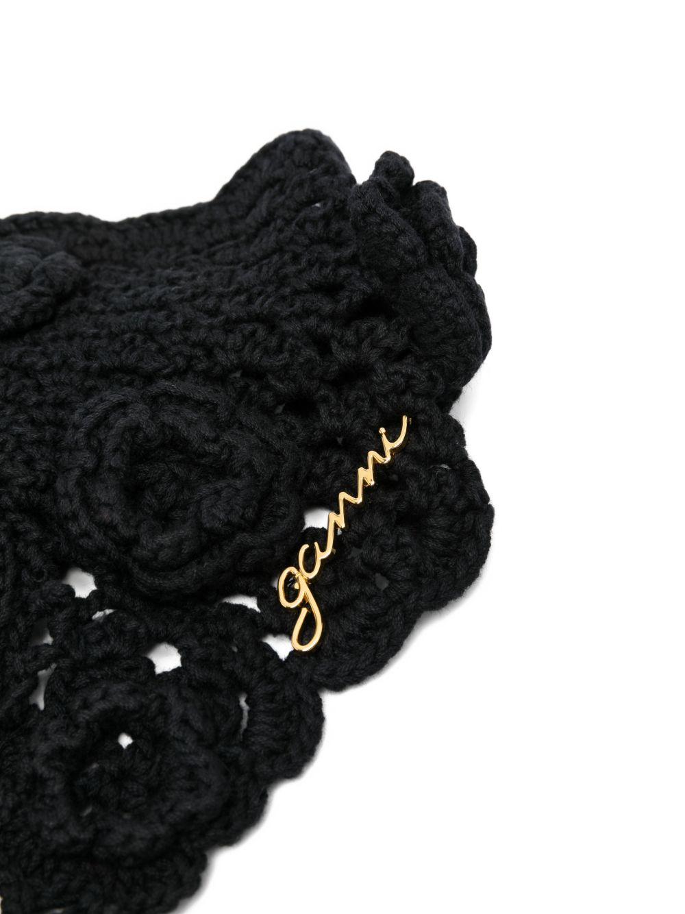GANNI Foulard per la testa in cotone crochet nero 