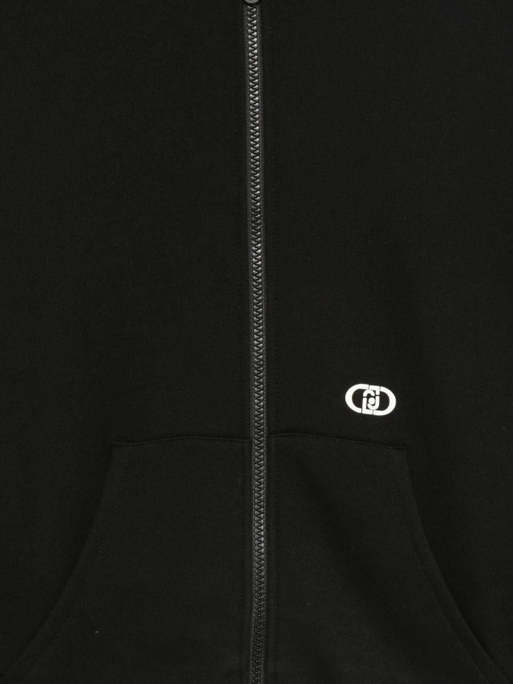 LIUJO Felpa in cotone nero con cappuccio e zip 