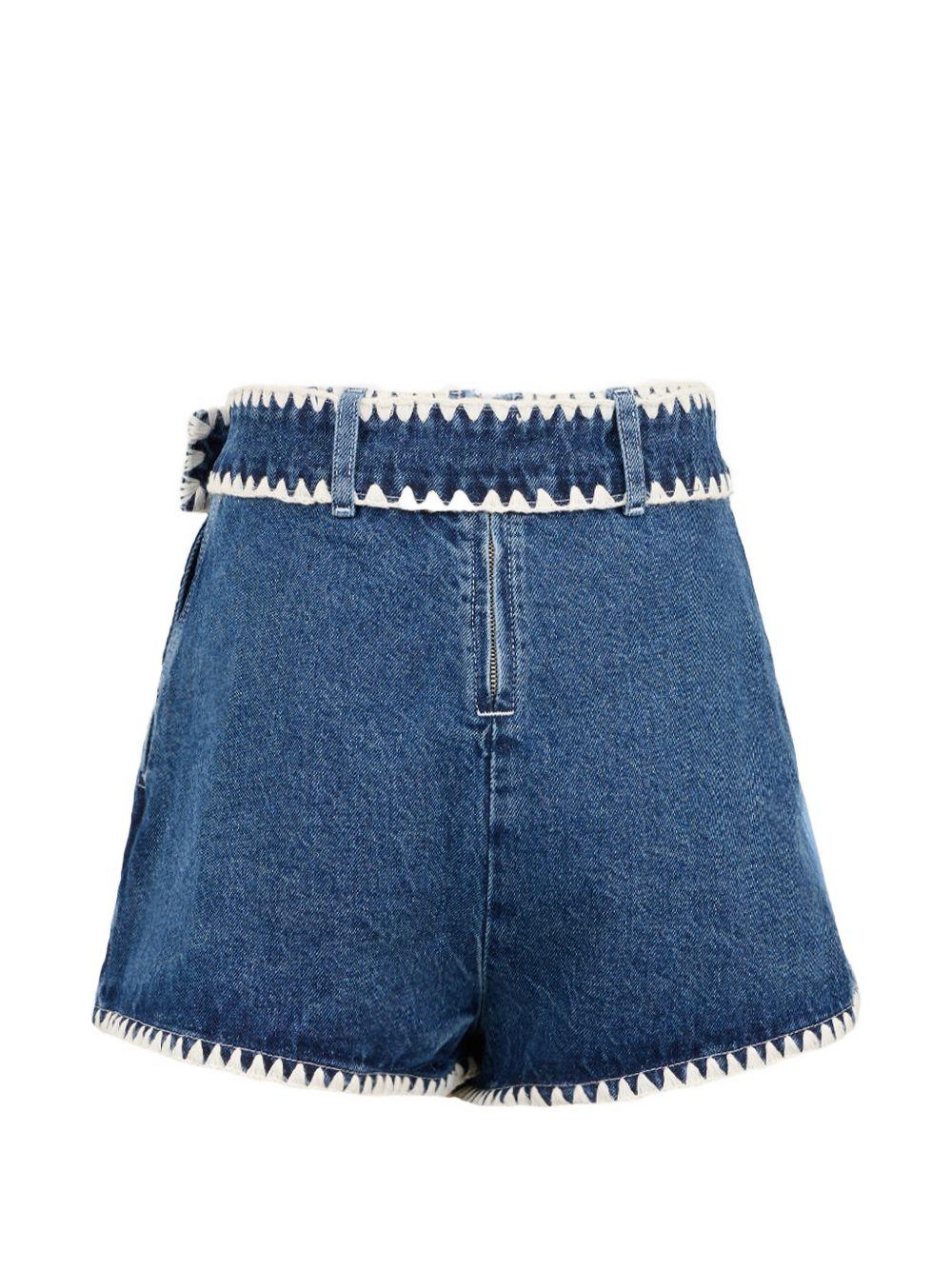 FARM RIO Shorts in cotone denim blu con dettagli crochet 