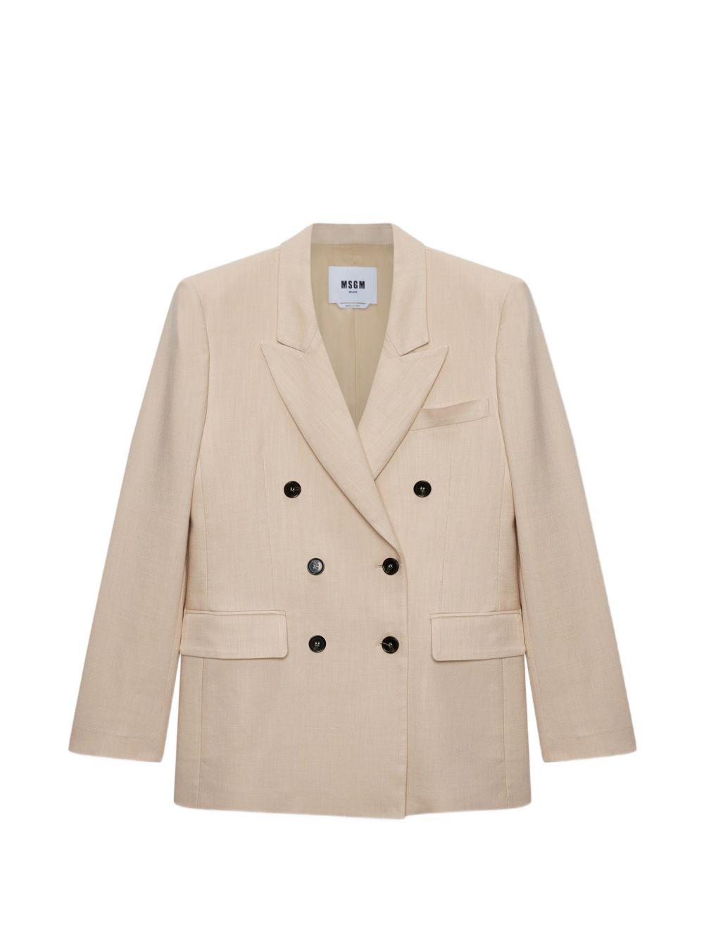 MSGM Blazer doppiopetto in beige con revers a lancia 