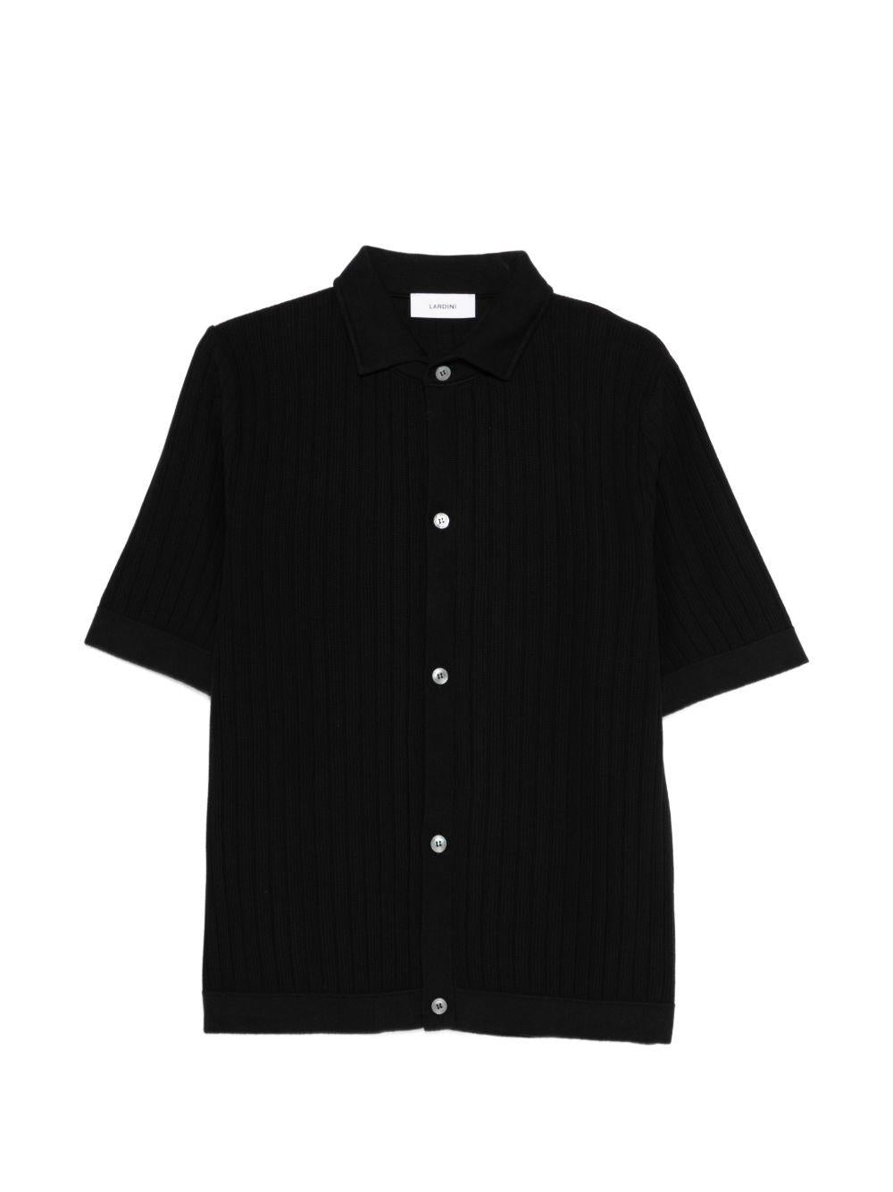 LARDINI Maglia in cotone nero con bottoni e maniche corte 