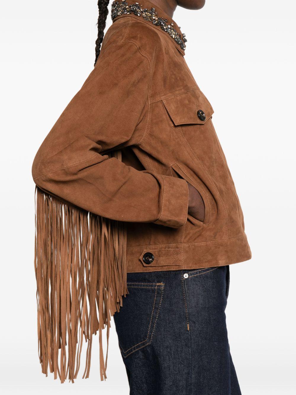 ERMANNO FIRENZE Giacca in suede marrone con frange 