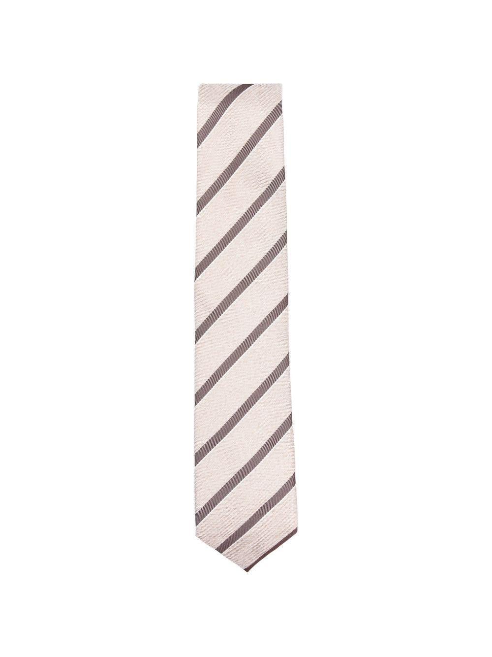 CORNELIANI Cravatta in seta a righe marroni e beige 