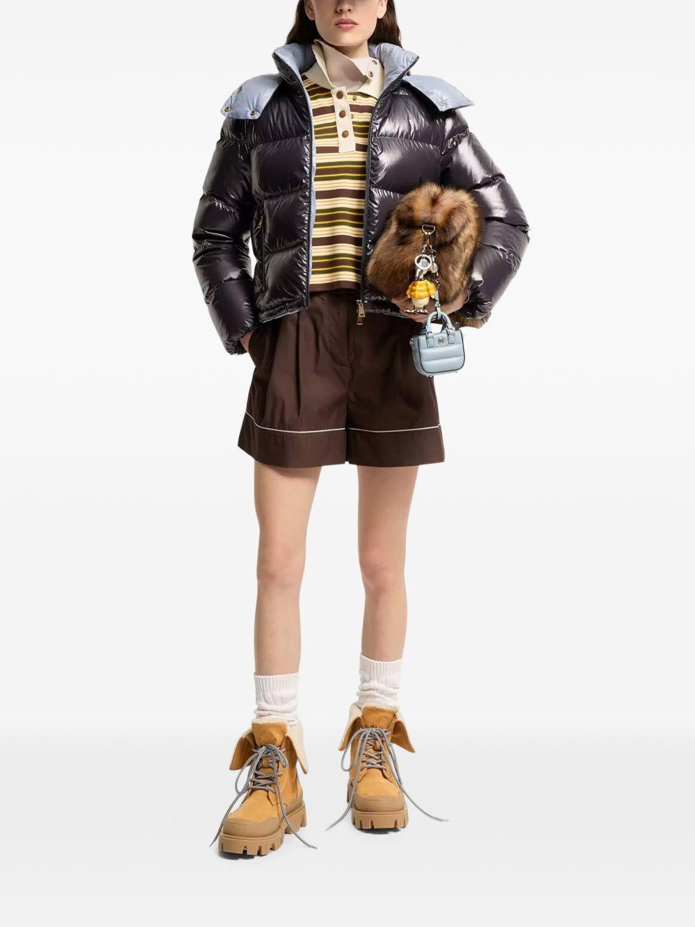 MONCLER Piumino corto lucido blu notte con cappuccio 