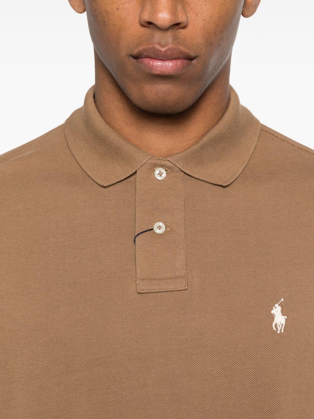 POLO RALPH LAUREN Polo a maniche corte marrone con logo cucito 