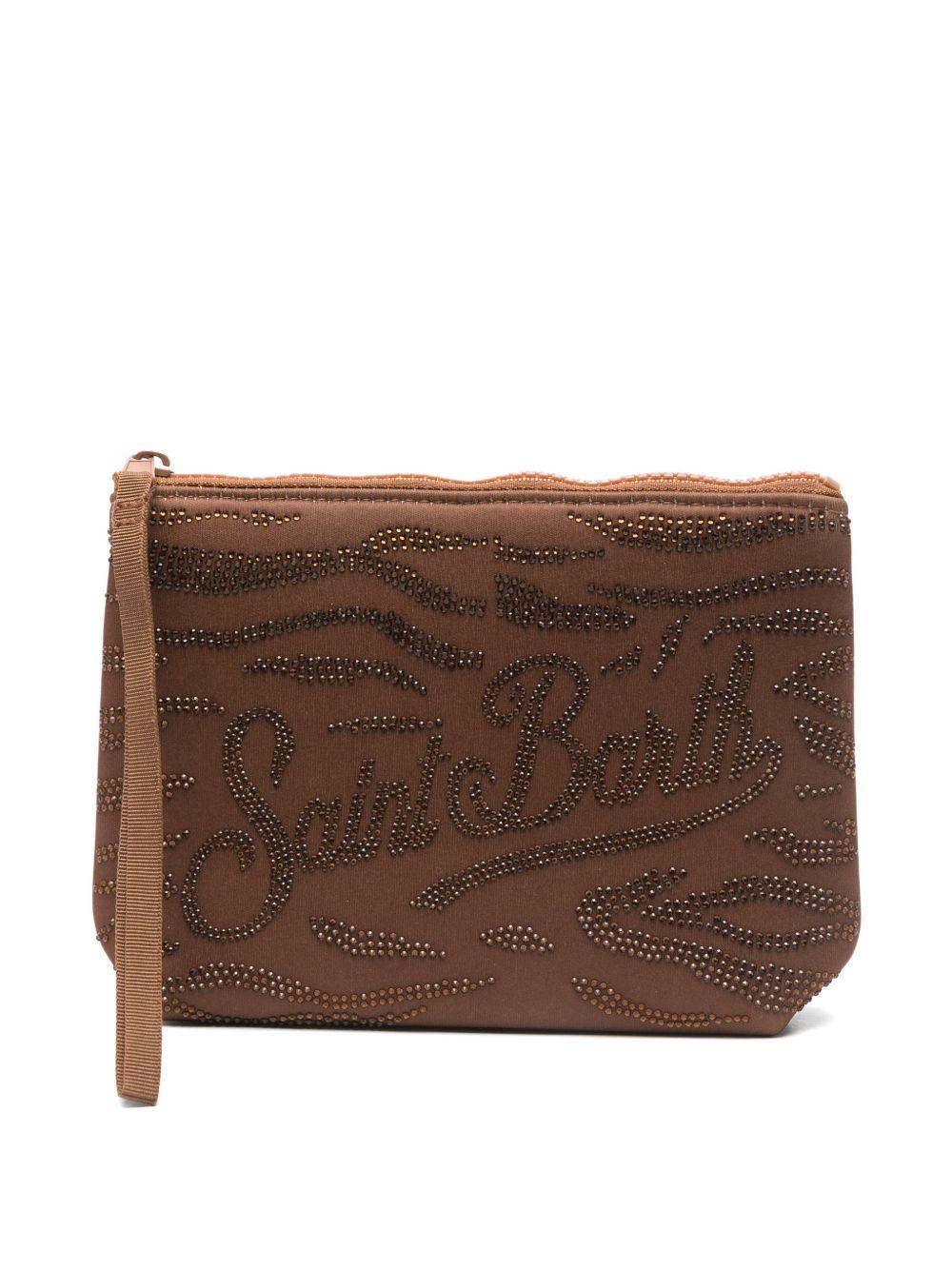 MC2 SAINT BARTH Pochette Aline con strass e logo maculato marrone 