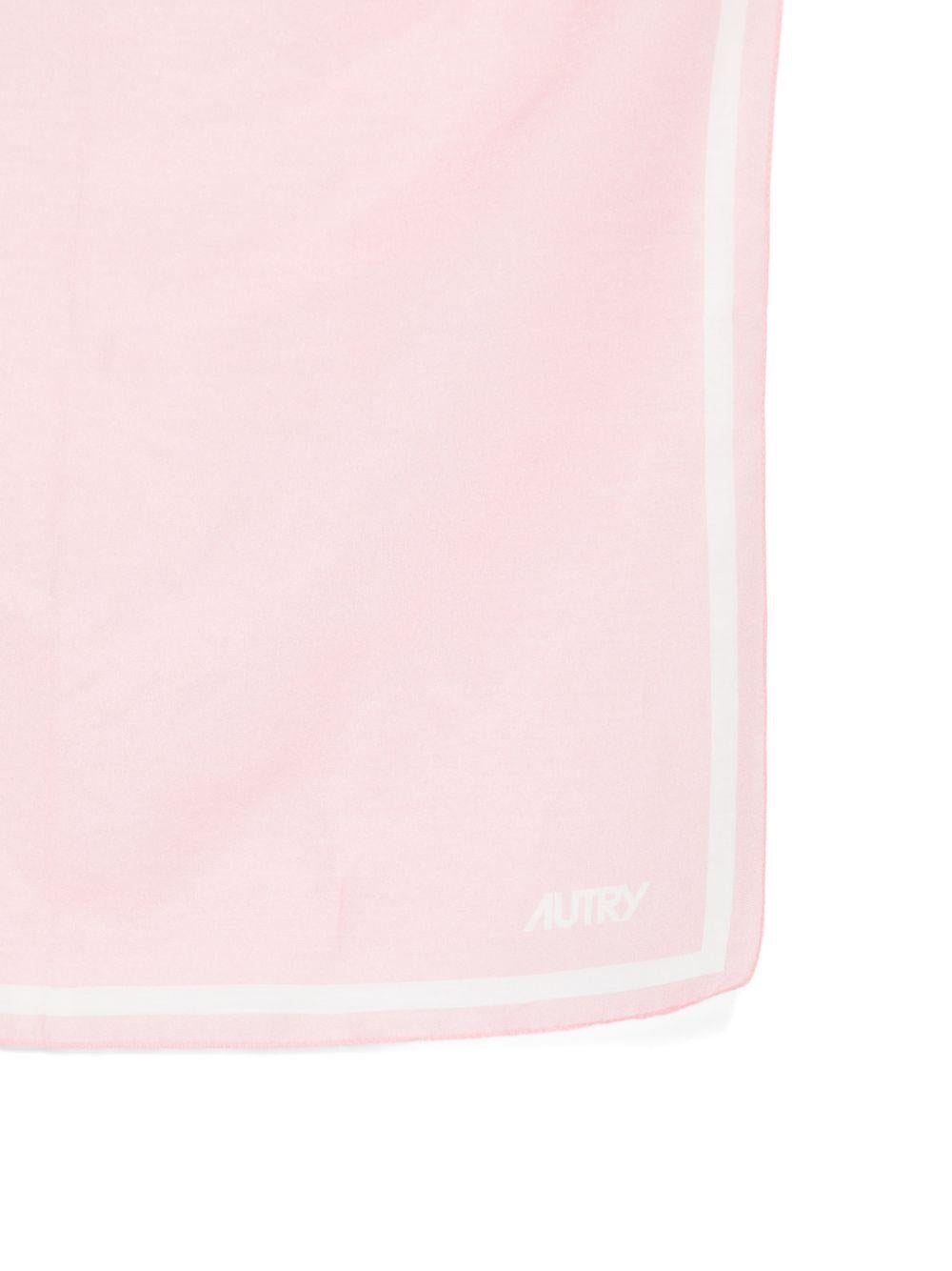 AUTRY Foulard rosa chiaro con logo cucito in cotone e seta 