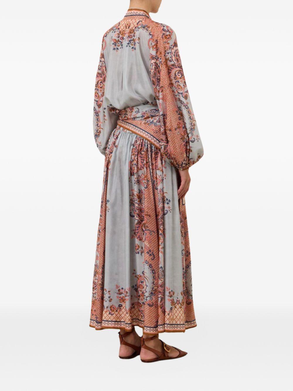ZIMMERMANN Blusa Aster con fiocco al collo in seta stampa paisley blu 