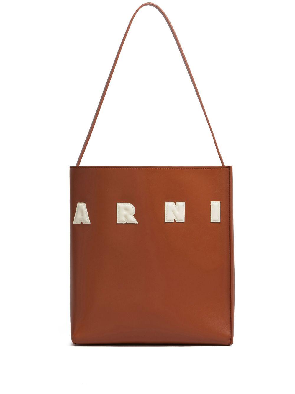 MARNI Borsa shopping in pelle di vitello marrone 