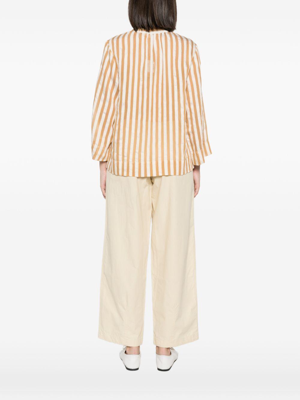 YERSE Blusa a righe ecrù e arancio con bottoncini 