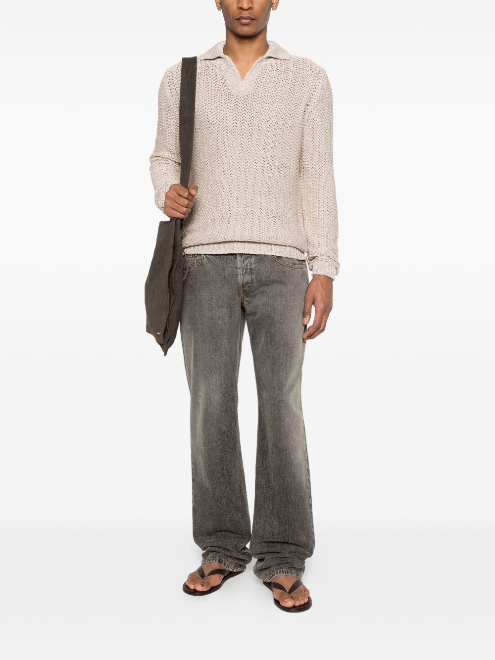 SCAGLIONE Maglia beige traforata con scollo a V 