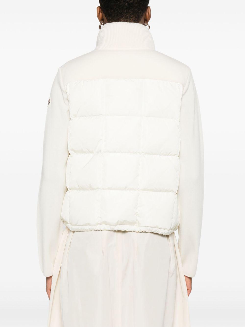 MONCLER Cardigan imbottito bianco con maniche in lana 