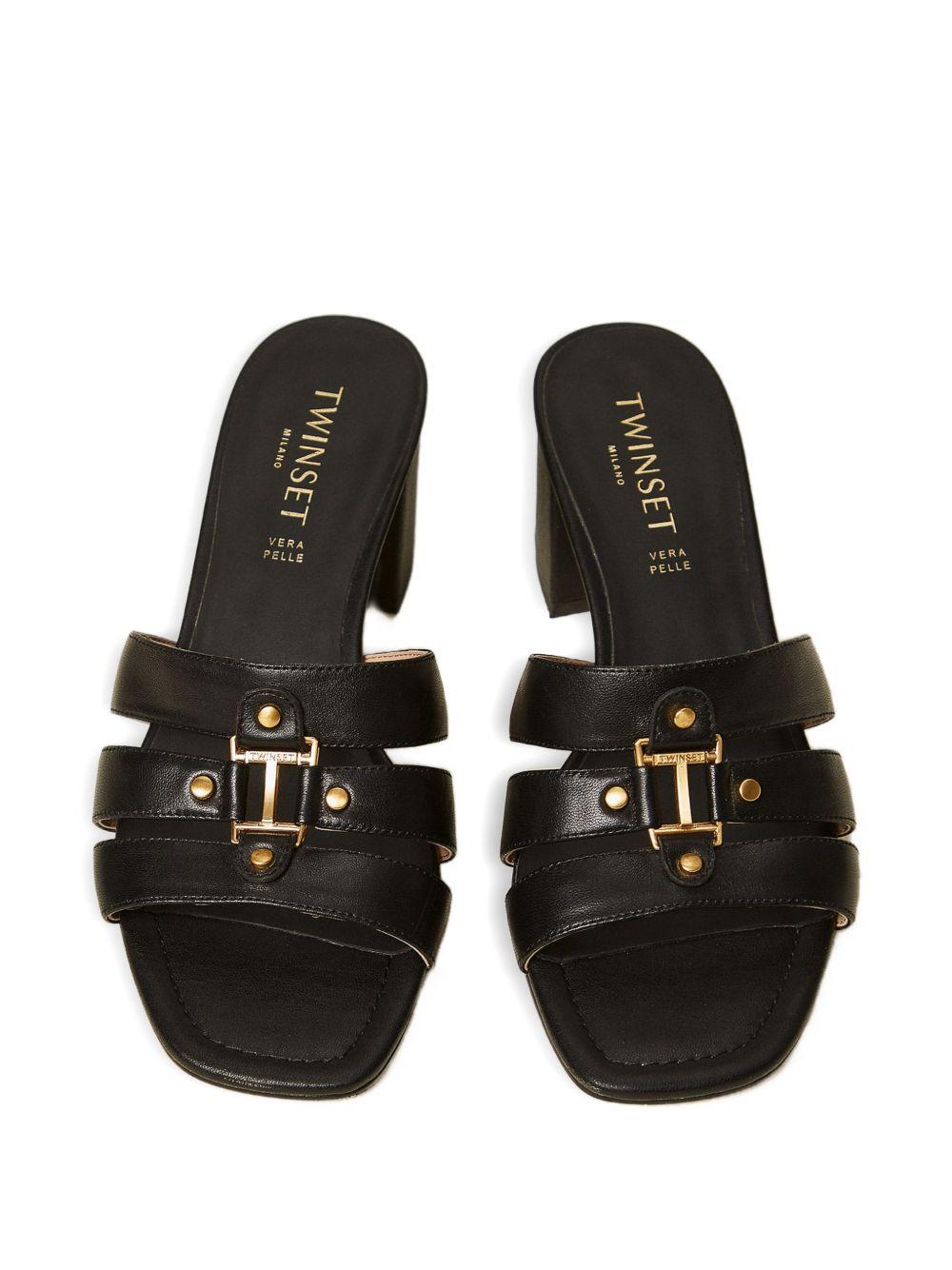 TWINSET Mule in pelle nera con logo 