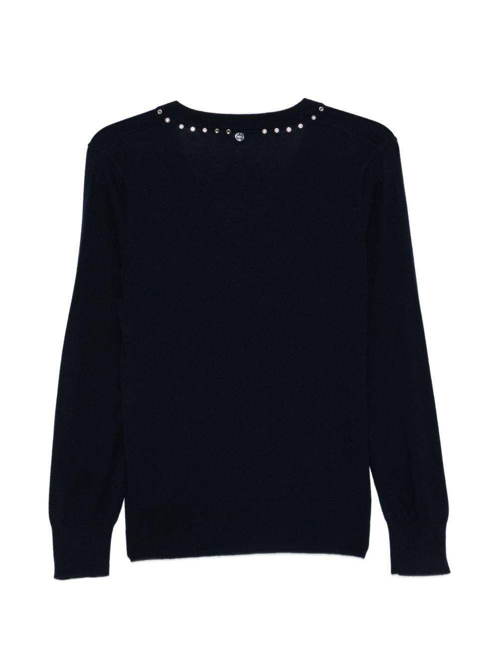 LIUJO Maglia blu con scolloa V e borchiette 