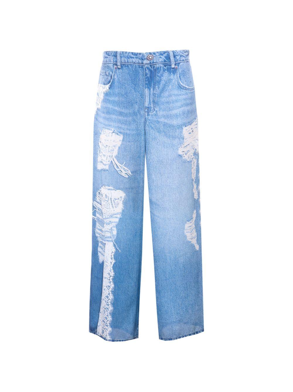 LIUJO Jeans con dettagli strappati e pizzo bianco 