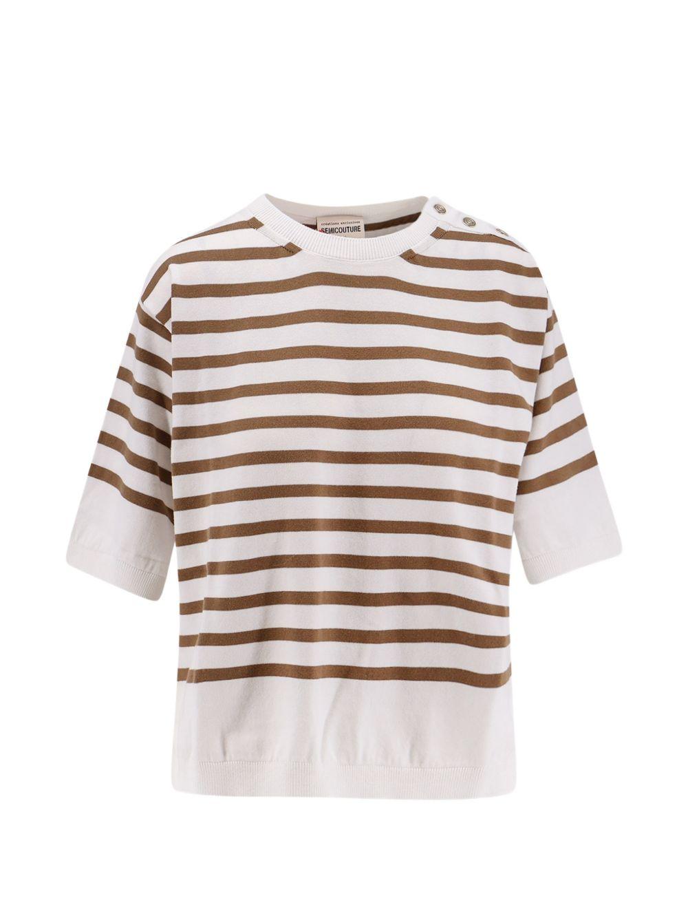 SEMICOUTURE Maglia a girocollo in cotone a righe 