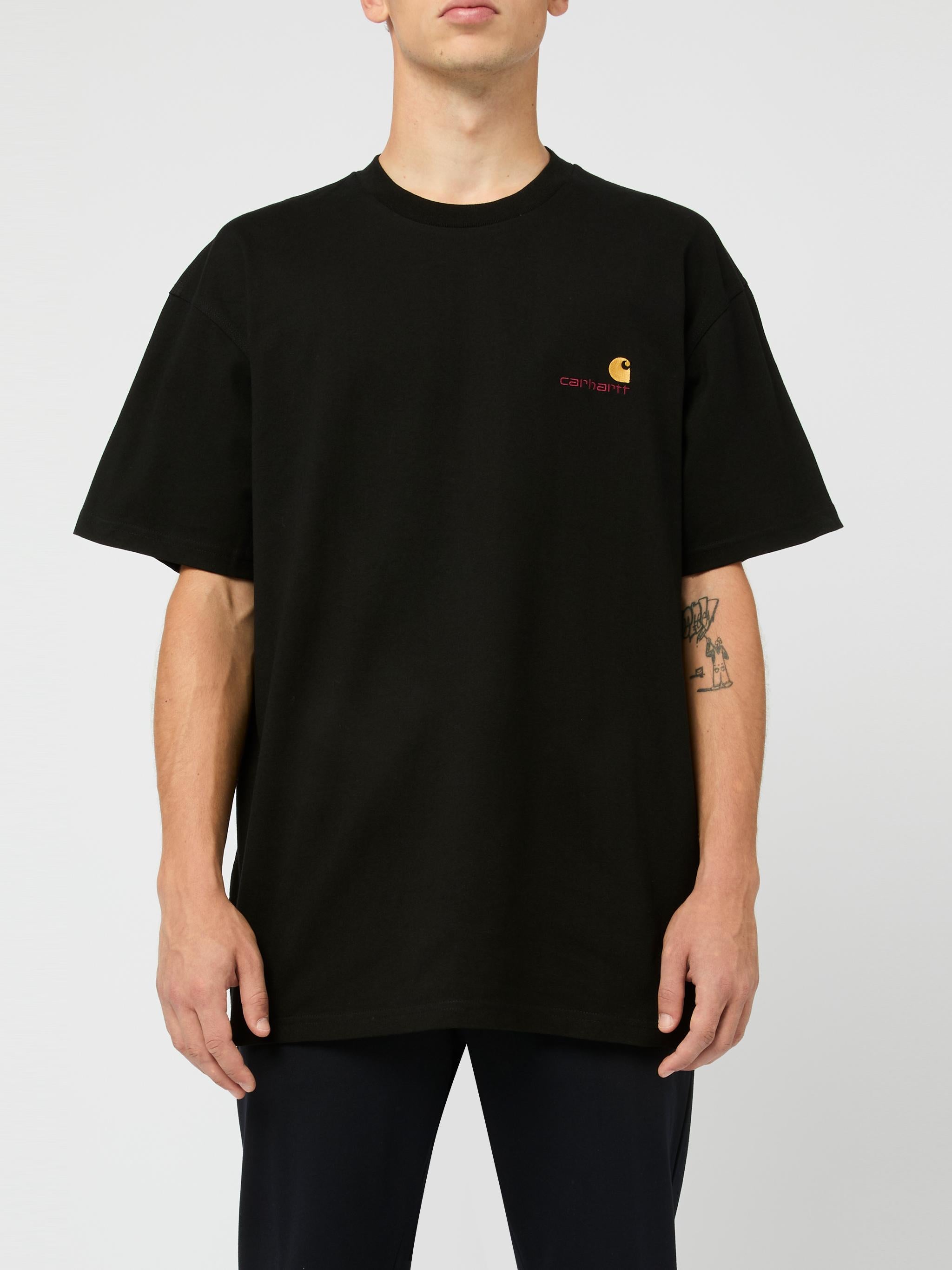 CARHARTT WIP T-shirt in cotone nero con logo oro ricamato 
