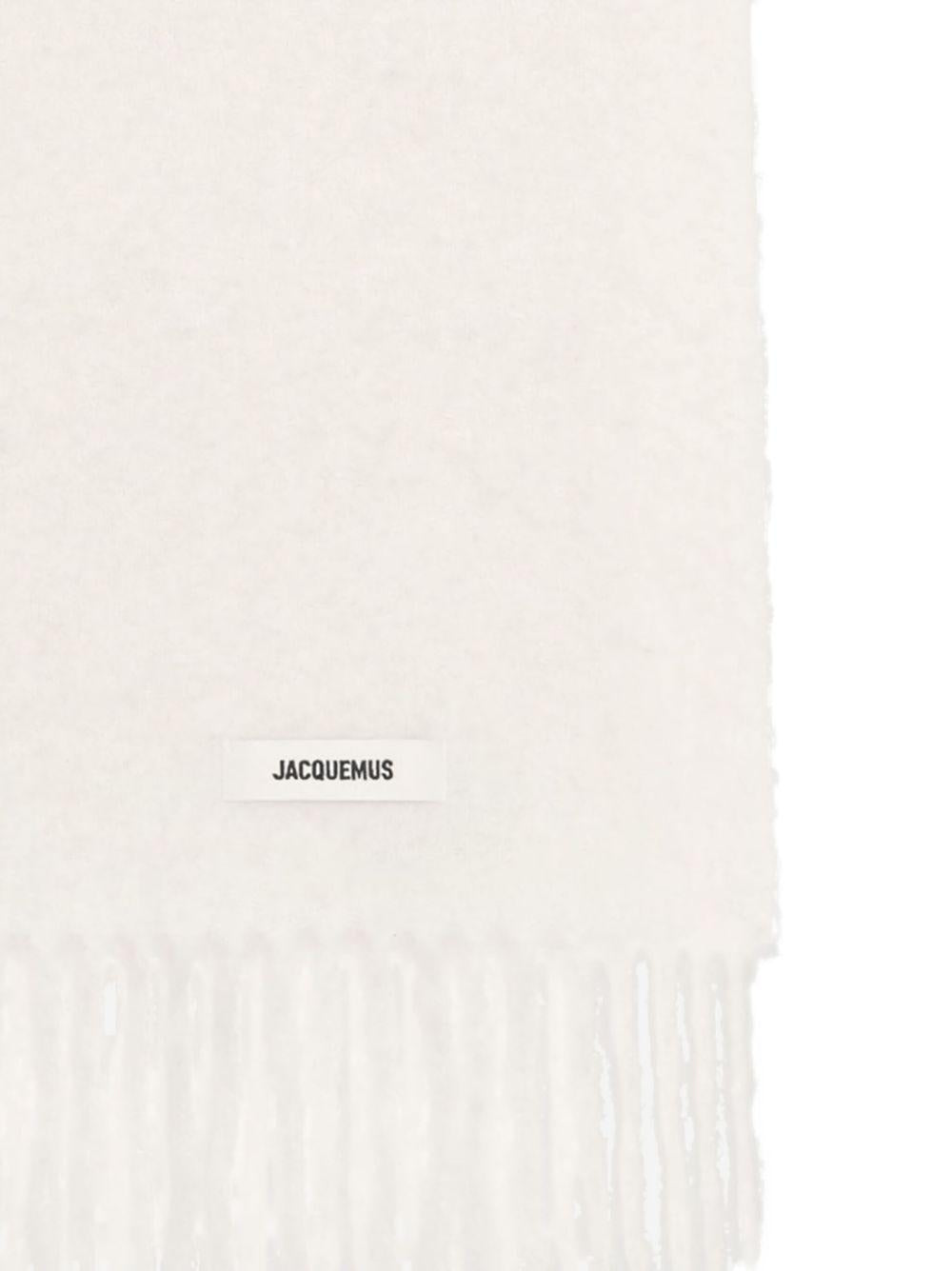 JACQUEMUS Sciarpa bianca con frange e logo 