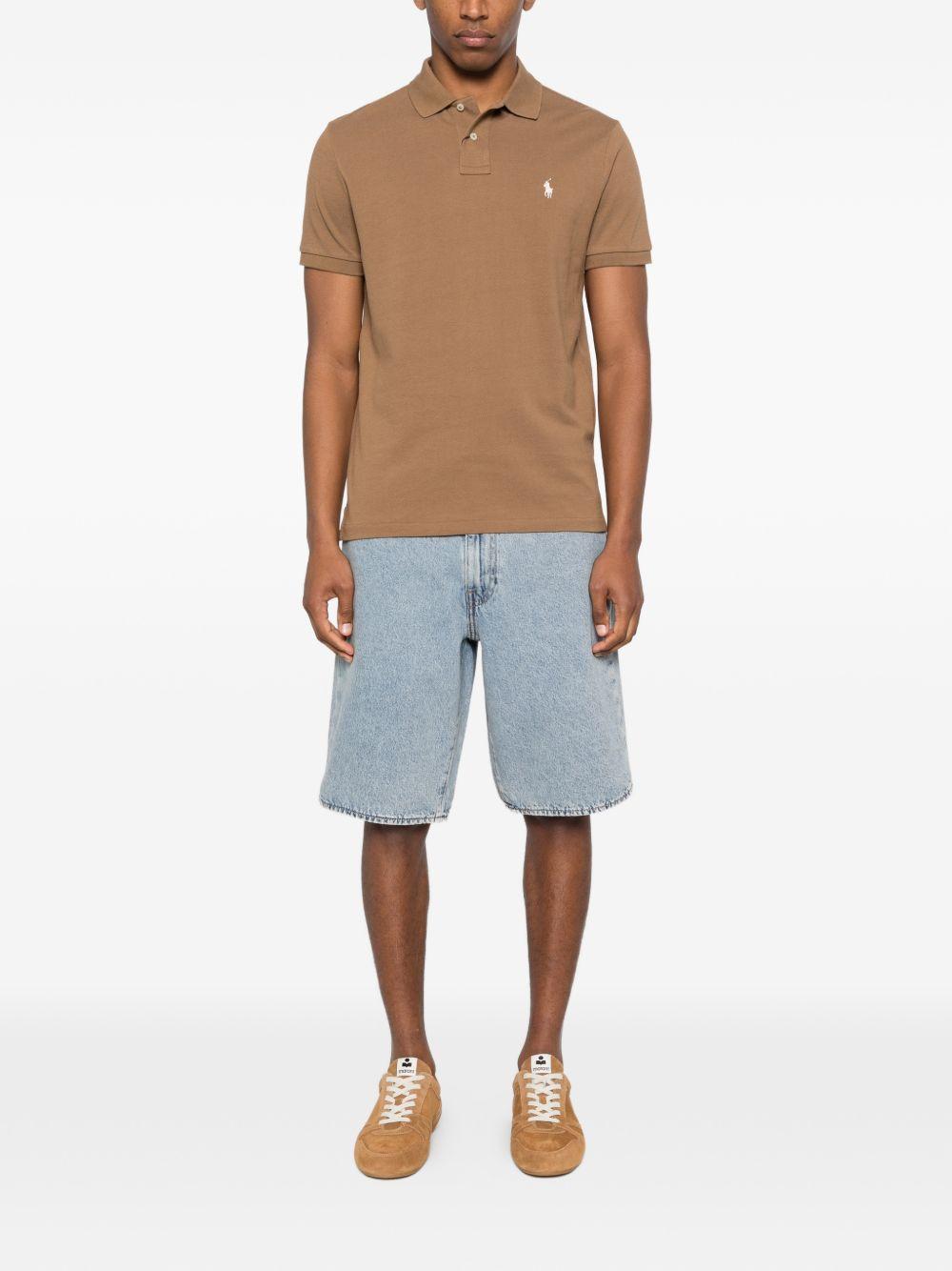 POLO RALPH LAUREN Polo a maniche corte marrone con logo cucito 