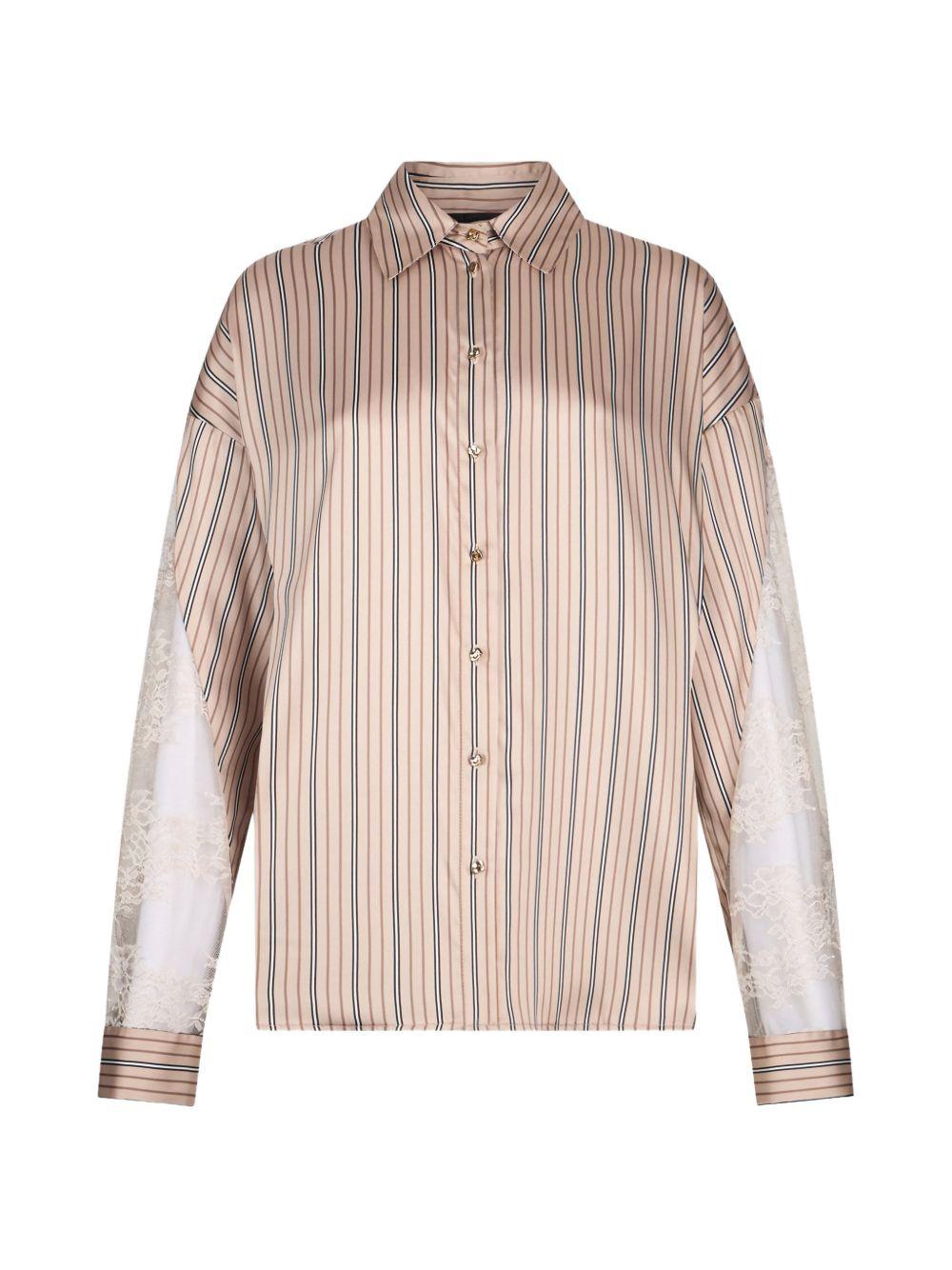 LIUJO Camicia a righe con maniche in pizzo trasparente 