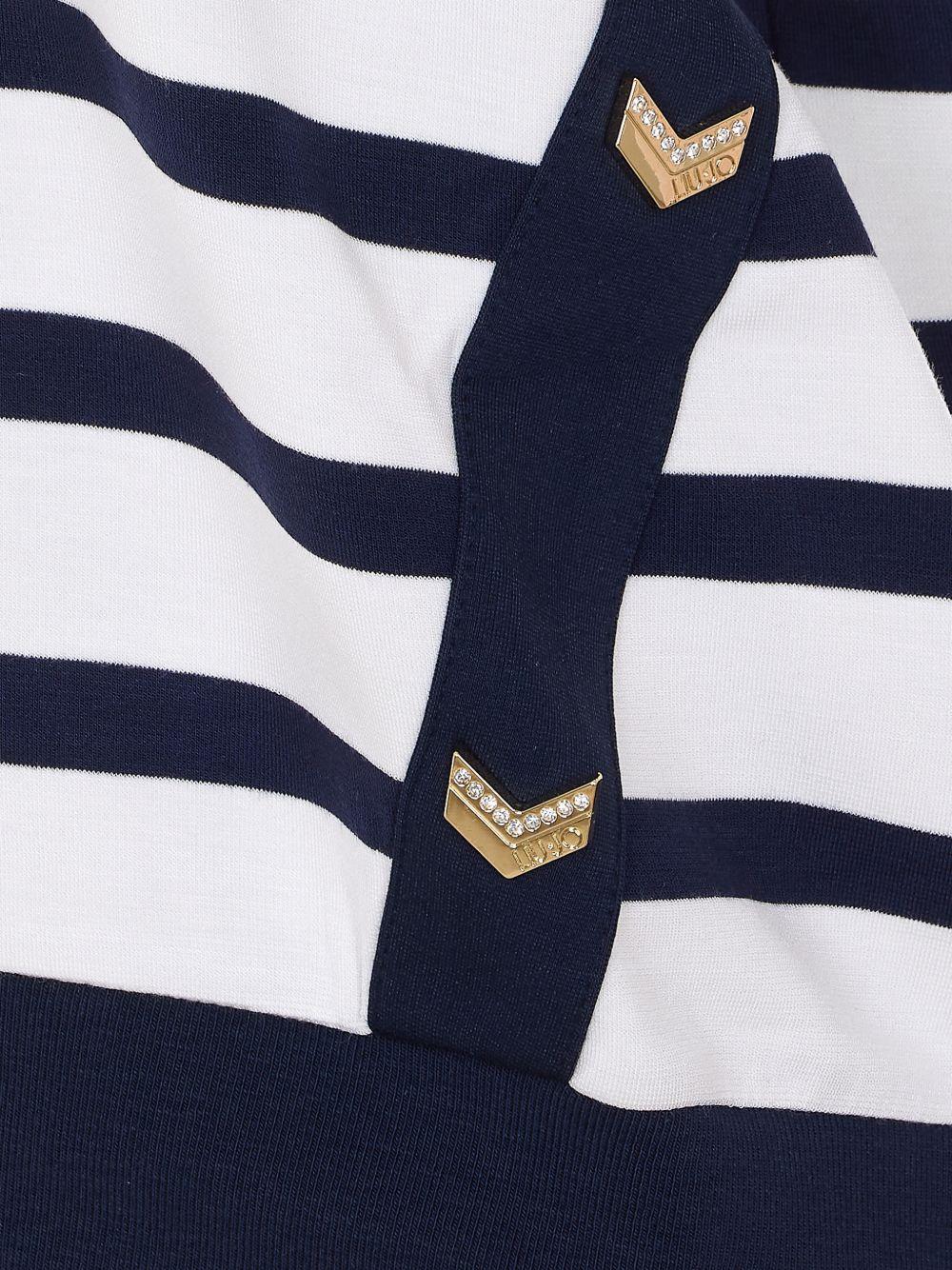 LIUJO T-shirt bianca e blu a scollo a V 