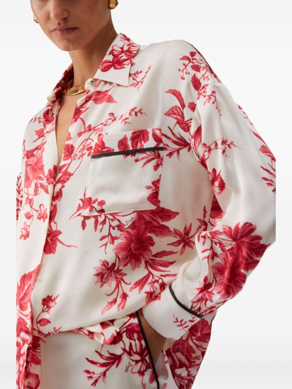 LIUJO Camicia bianca con stampa floreale rossa 