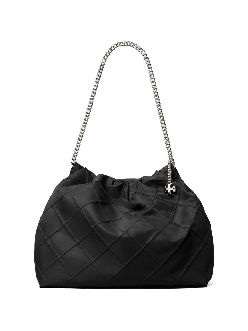 TORY BURCH Borsa a spalla nera con catena argento 