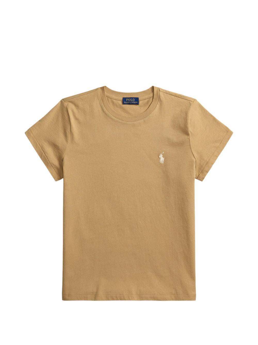 POLO RALPH LAUREN T-shirt cammello in puro cotone con logo ricamato 