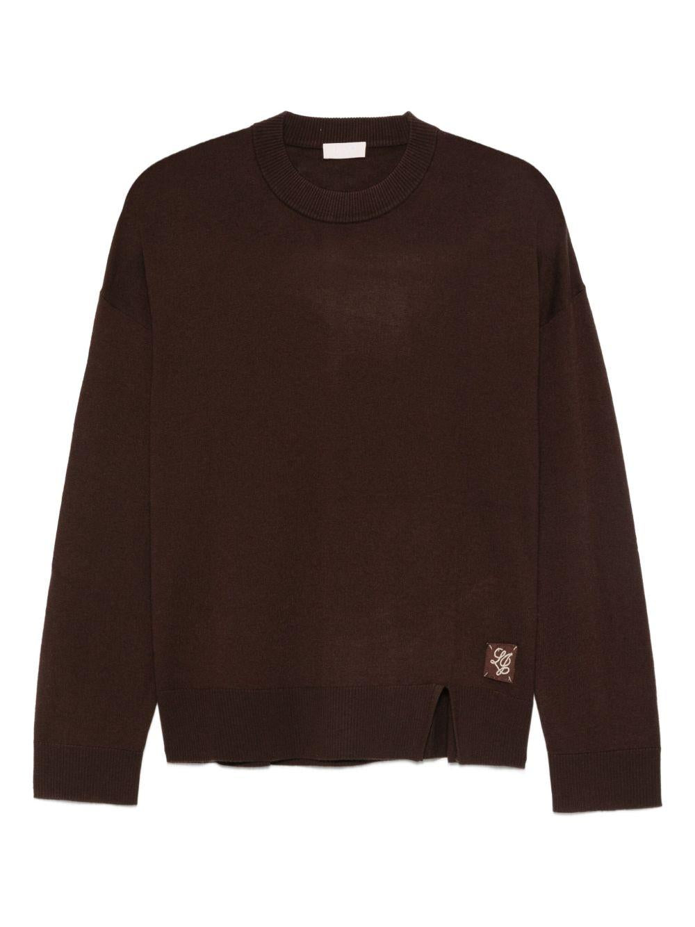 LIUJO Maglia girocollo marrone con logo 