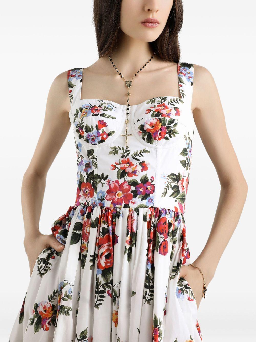 DOLCE e GABBANA Abito midi in cotone bianco con stampa floreale 