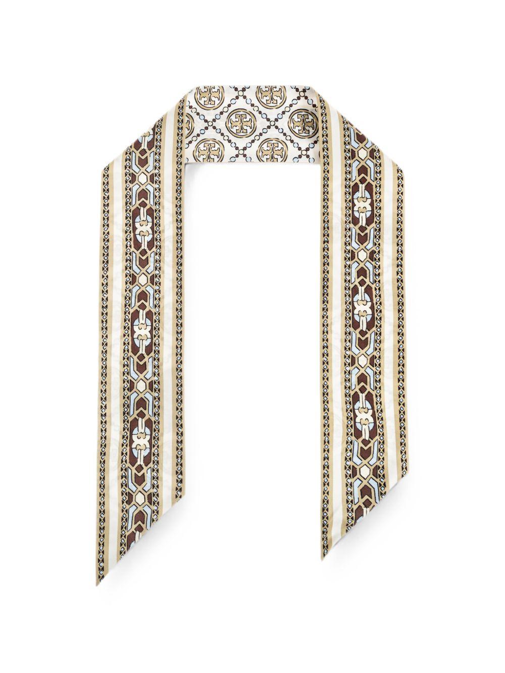 TORY BURCH Foulard cravatta in seta Monogram Deco Ribbon 