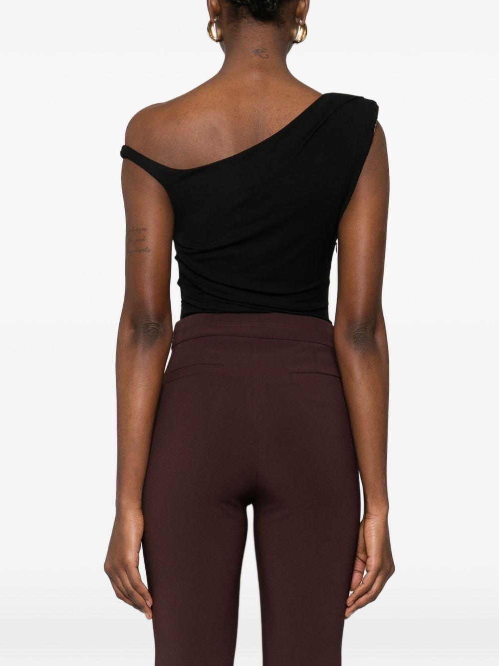 ELISABETTA FRANCHI Body asimmetrico monospalla in tessuto nero 
