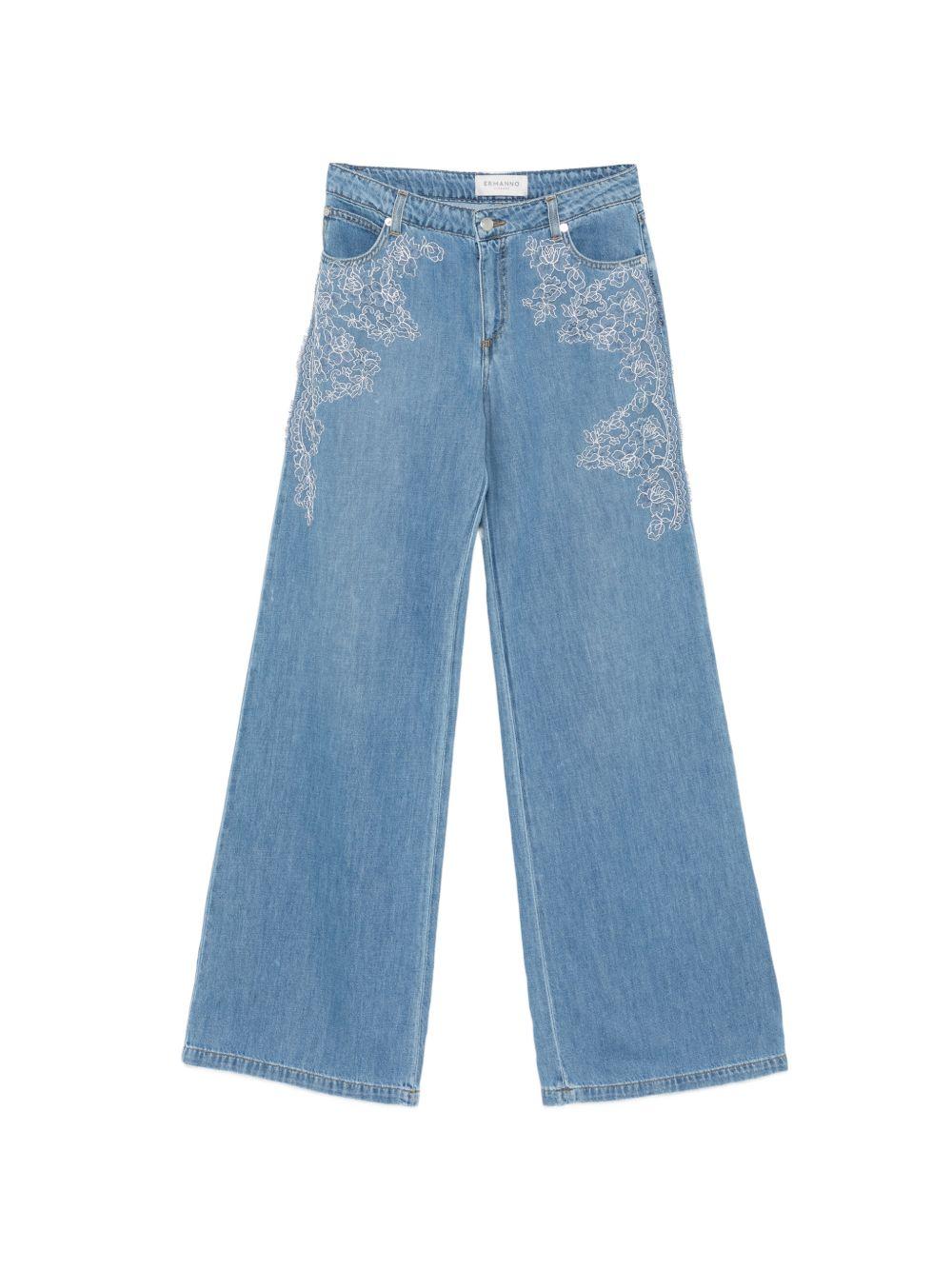 ERMANNO FIRENZE Pantaloni blu jeans con dettagli in crochet 