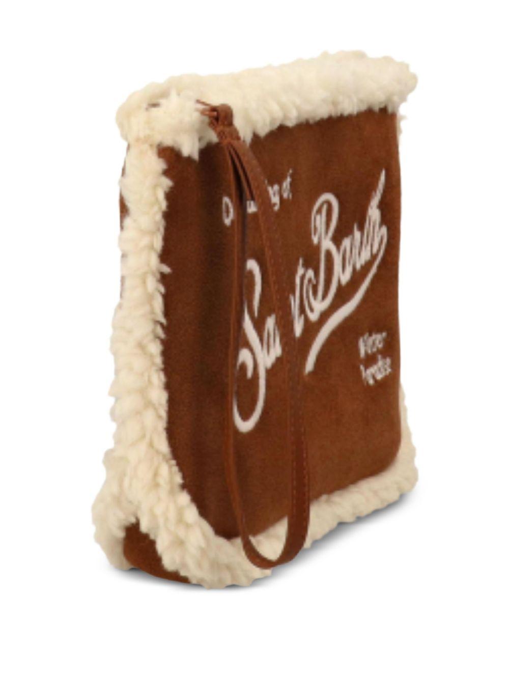 MC2 SAINT BARTH Pochette marrone in suede con pelliccia beige 