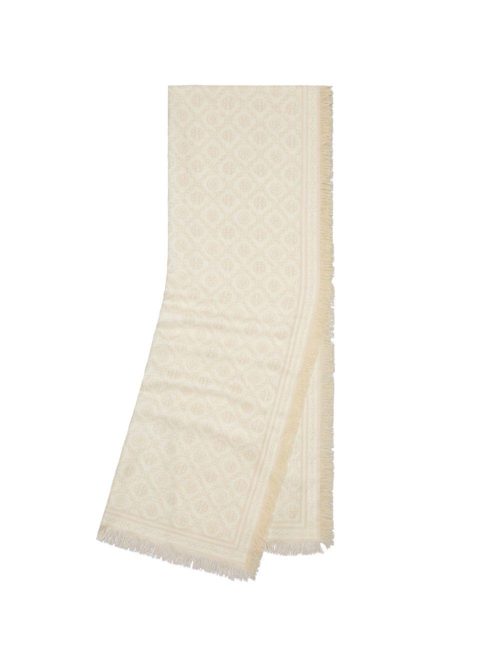 TORY BURCH Foulard lungo T Monogram floreale in lana seta e cashmere 