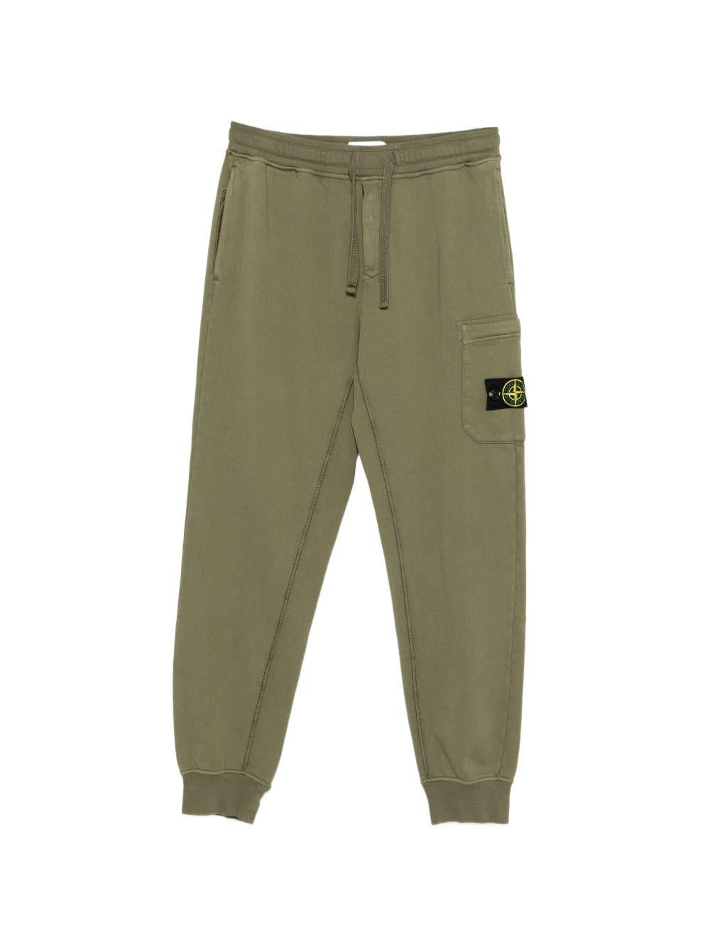 STONE ISLAND Pantaloni in cotone verde con patch logo e tasca 