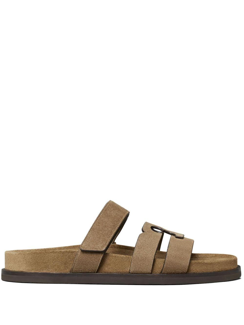 TORY BURCH Sandali 'Ines' con logo in suede marrone 