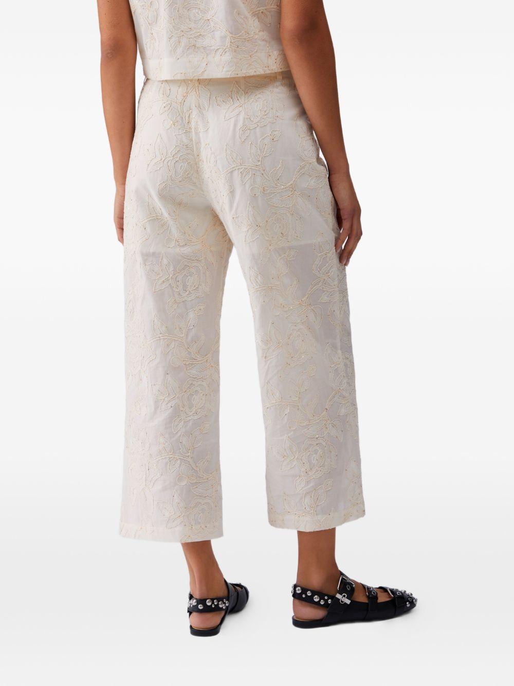 LIUJO Pantaloni con ricami floreali in rilievo bianchi 